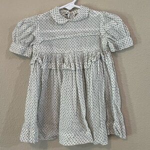 White Girls' Dress with Green Polka Dot